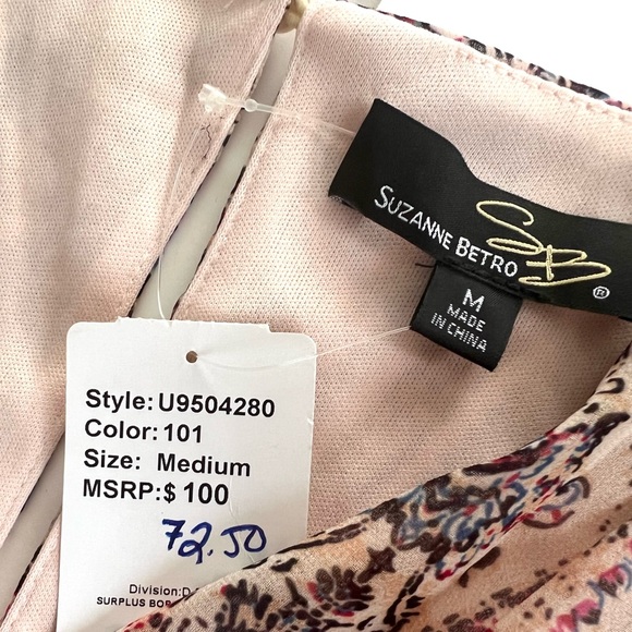 ✨NWT✨ Suzanne Betro Floral Boho Lined Dress with Front Accent Tie Size M - Picture 3 of 14